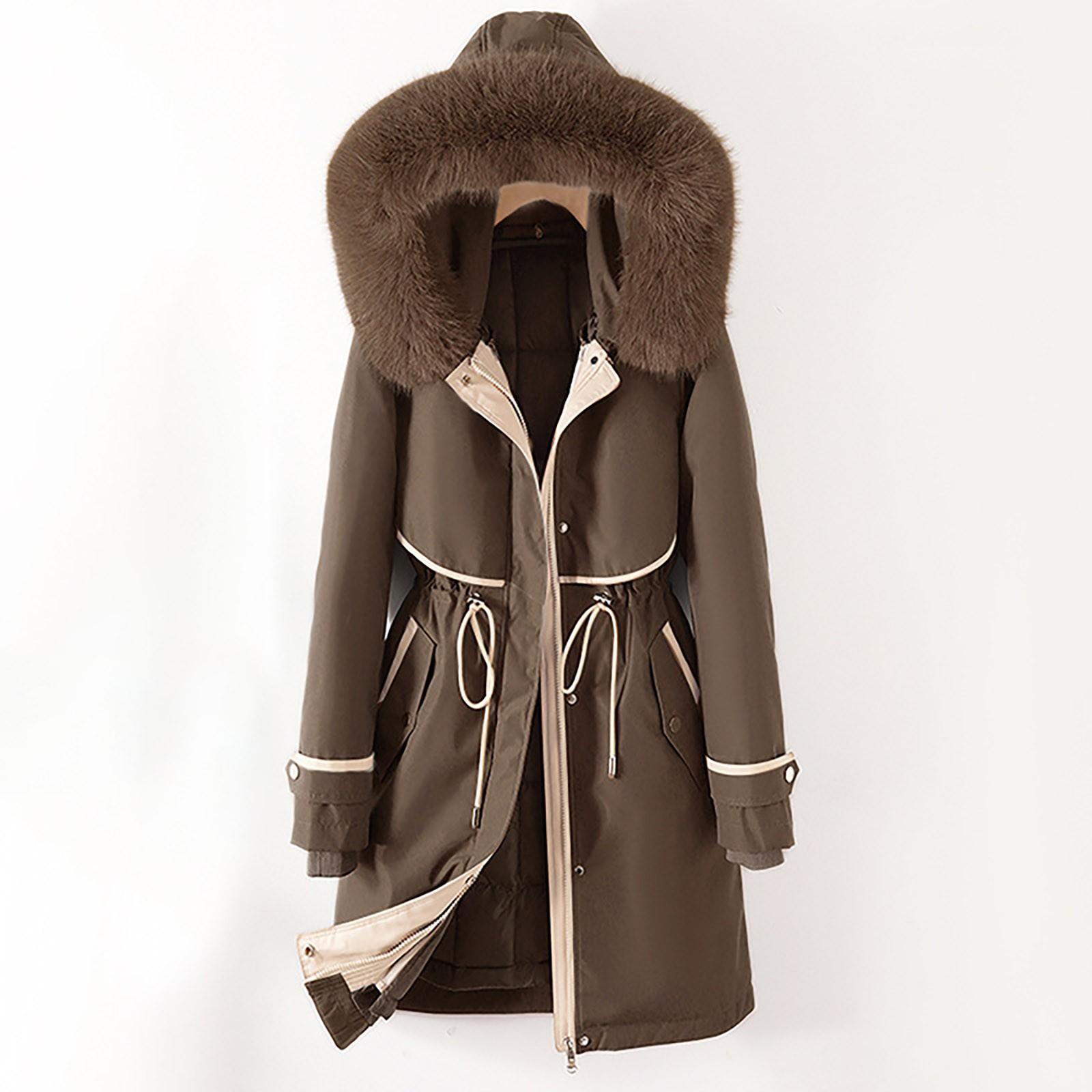 

Женская модная повседневная однотонная хлопковая куртка с капюшоном и плюшевой застежкой-молнией и пуговицами средней длины с длинными рукавами XXL кофейный