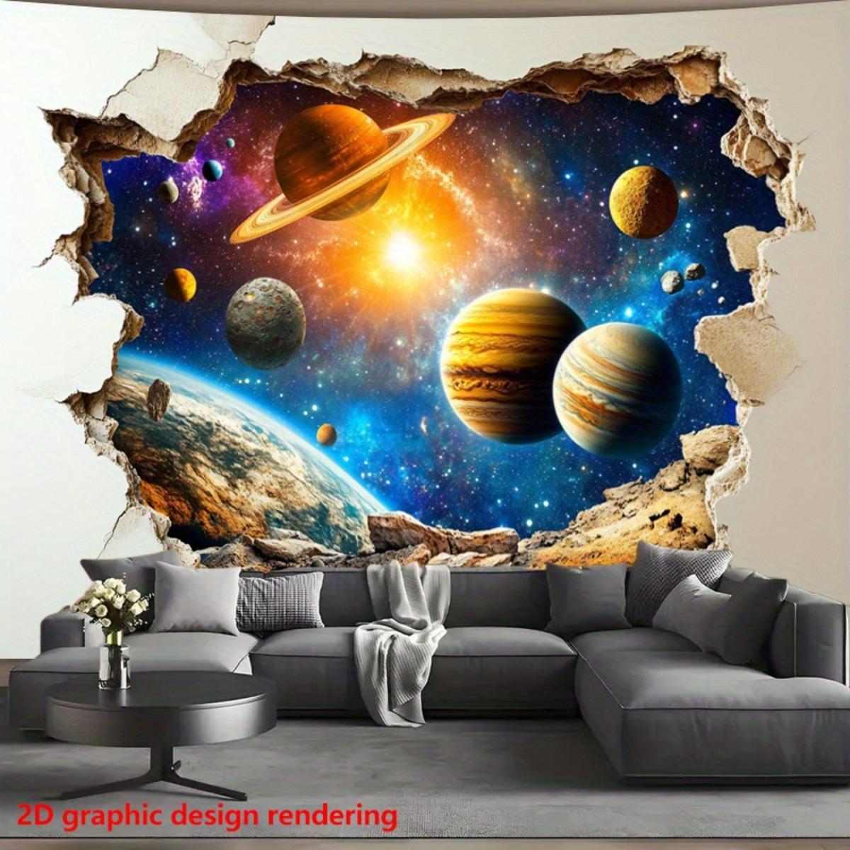 

2D Flat Graphic Design Rendering Space Galaxy Planets Wall Tapestry Cosmic Universe Decor 74x94cm(29x37in)