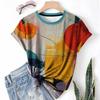 T-shirt da donna estiva a girocollo a maniche corte con motivo astratto stampato in 3D, artistica, leggera, casual e alla moda