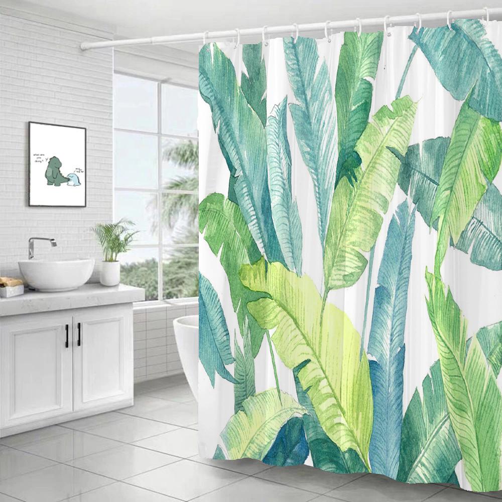Tropical Plants Green Leaf 3D Printing Shower Curtain Polyester Waterproof Bathroom Curtain Home Decoration Curtain With Hook