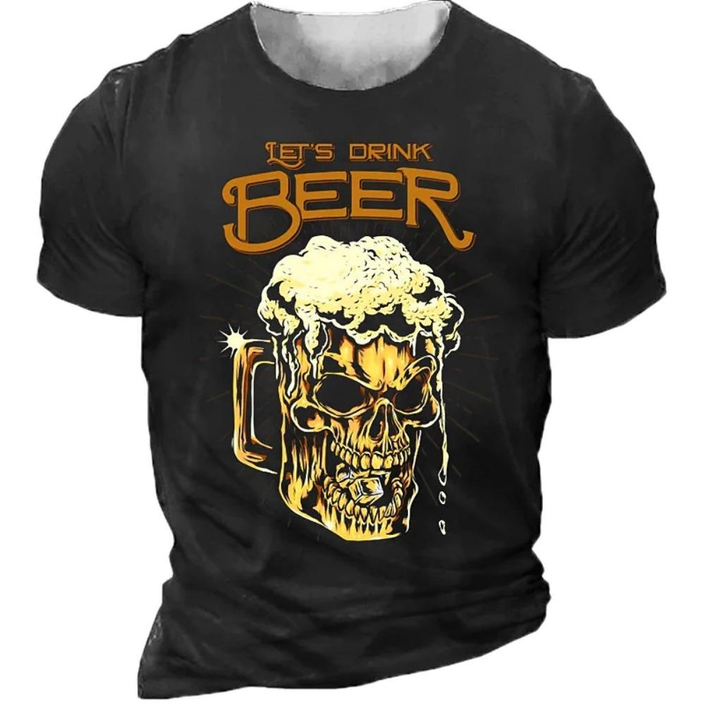 Yaz Moda Erkekler Retro Bira grafik tişörtler Avrupa ve Amerika Trend Kişilik Vintage Baskılı Yuvarlak Boyun Kısa Kollu Tees