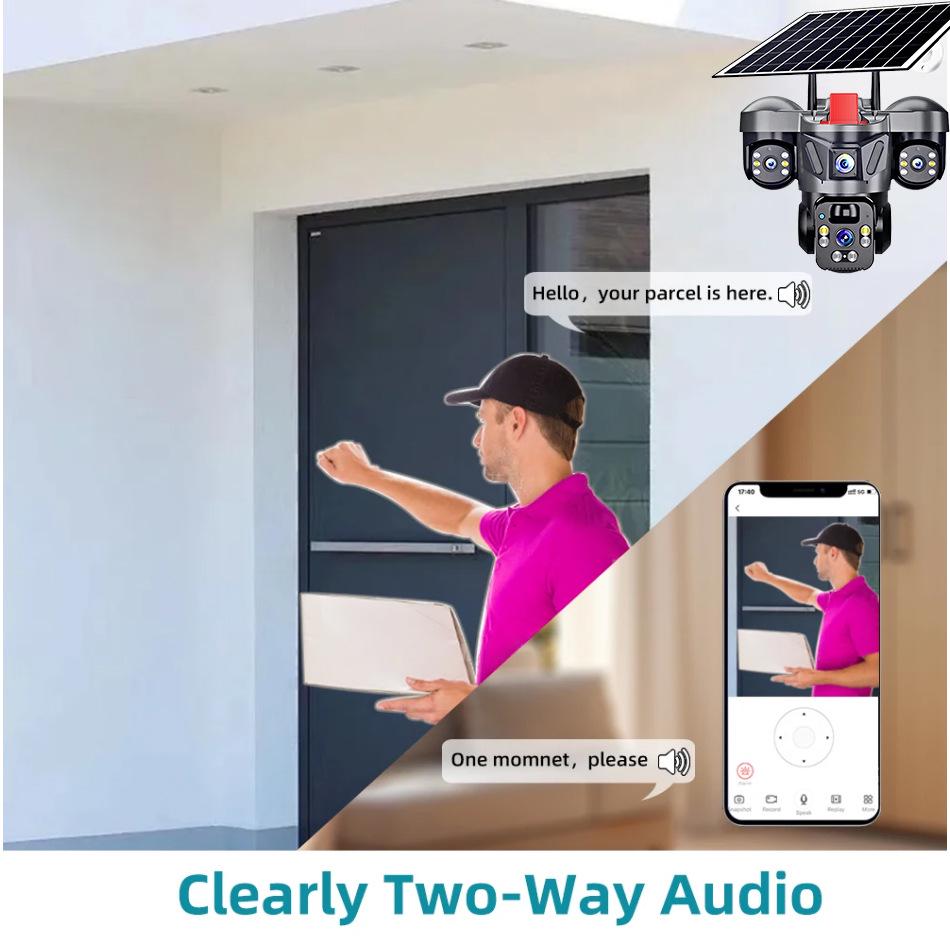 4G Solar-Powered Triple-Lens HD Outdoor WiFi Camera V380 Monitor