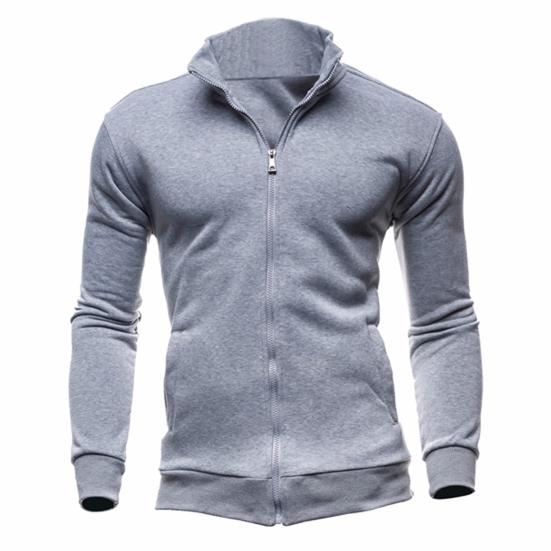 Hoodie Stand Collar Solid Color Warm Business Cardigan Men Coat for Autumn