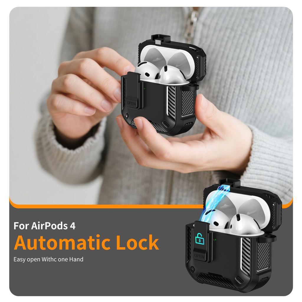 For AirPods 4 Case Compatible with MagSafe TPU PC Earbuds Cover with Carabiner/Stand