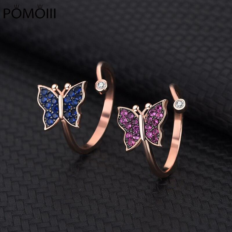 Ins Europe and America S925 Sterling Silver Rose Gold Butterfly Ring Female Male Couple Open Finger Ring Bracelet