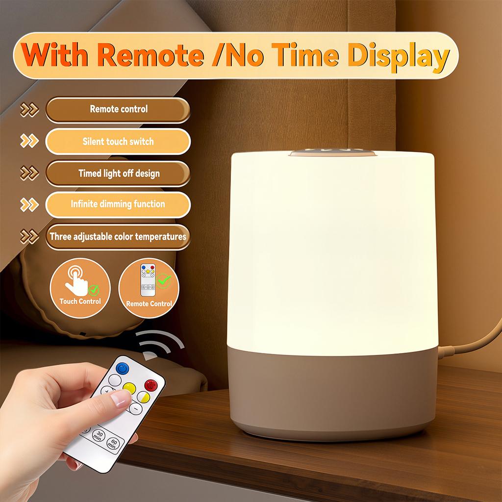 Touch Night Light Rechargeable 3 Color Dimmable Bedside Lamp Time Display USB LED Night Lights Ambient Soft Light for Kids Gift