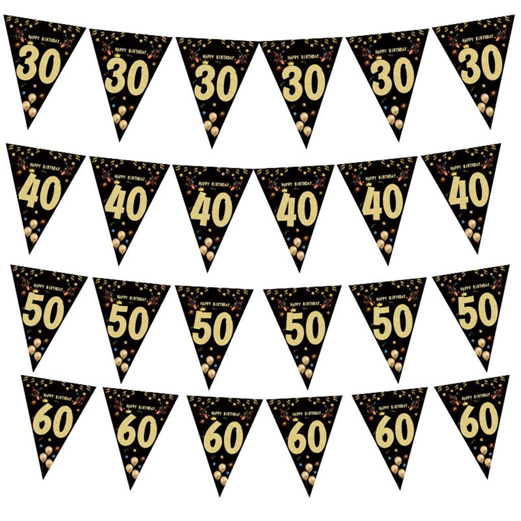 Black Gold Bunting Birthday Party Triangle Pennant Decoration Photography Props for Adult Teen Birthday Party Decoration