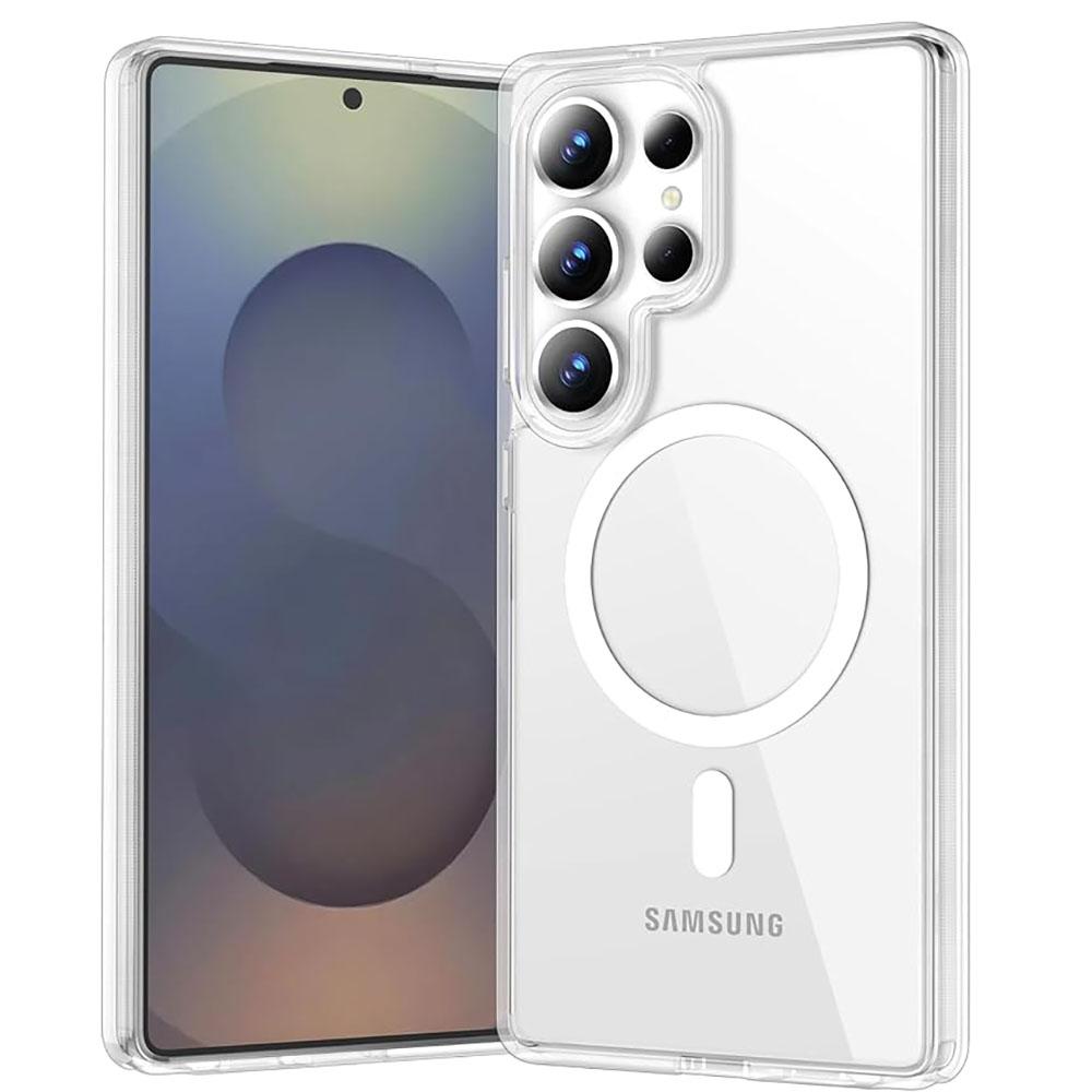For Magsafe Transparent Phone Case For Samsung Galaxy S25 S24 S23 S22 Ultra Plus Shockproof Clear Wireless Charge Magnetic Cover