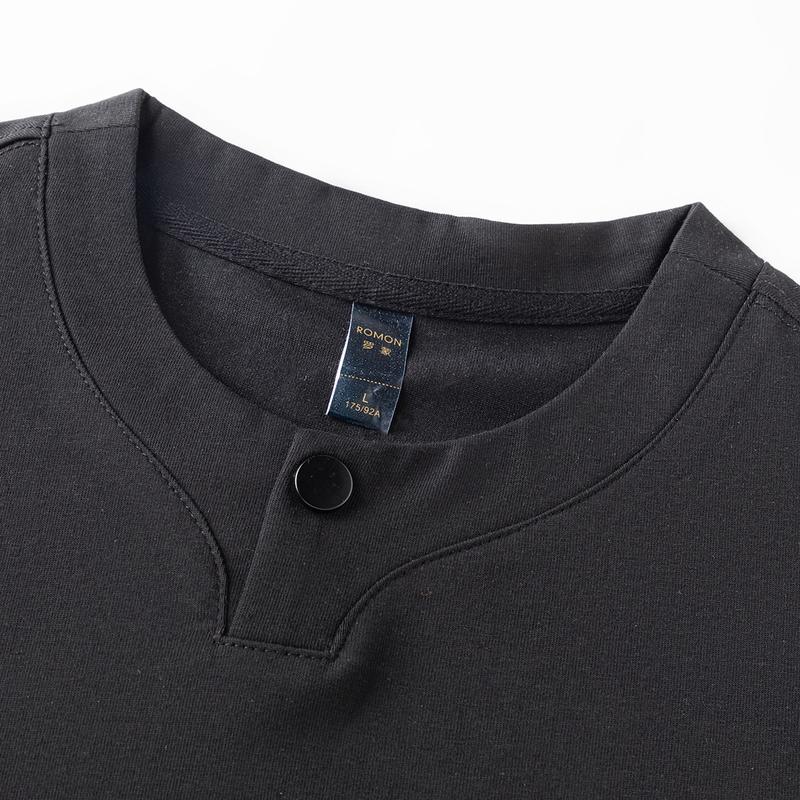 [Heavy Milan Cotton] Four In One Button Chinese Style Men's T-shirt Long Sleeve Spring and Autumn