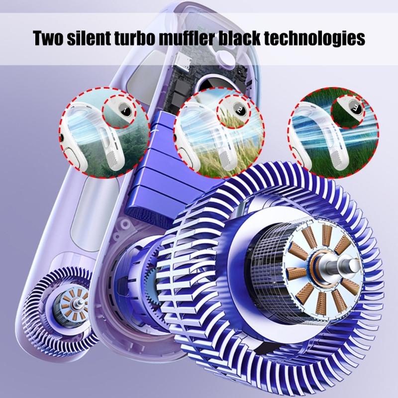 Semiconductor Hanging Necks Fan Bladeless Rechargeable Digital Display Fan Portable Cooling Gadget for Adults and Kids