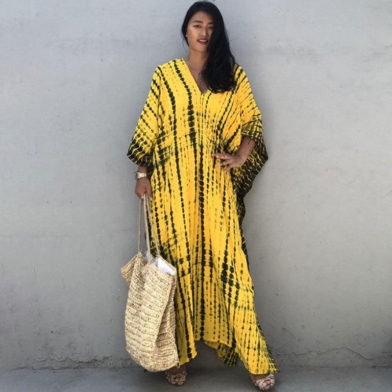 European & American Tie-dye Rayon Beach Dress: Loose, Long Seaside Vacation Robe & Bikini Cover-up with Sunscreen Shirt for Women