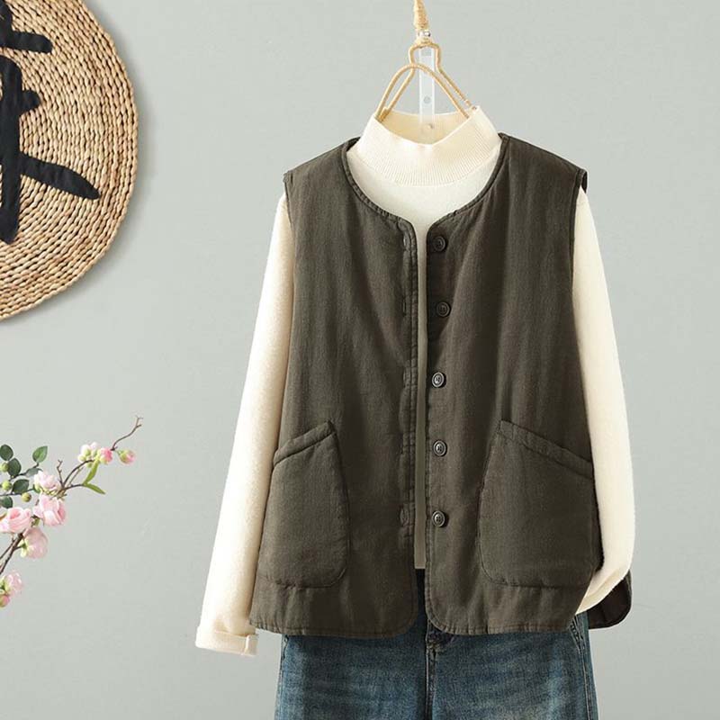 Weste für Damen Baumwolle Herbst Winter Ärmellos Einfarbig Tops Weste Übergröße Verdickte Weste