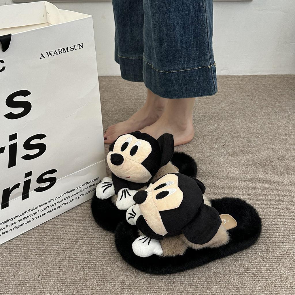 Fashion Cartoon Casual Bag Head Fluffy Slippers 2025 Autumn and Winter Suede Cute Cartoon Outer Wear Home Cotton Slippers