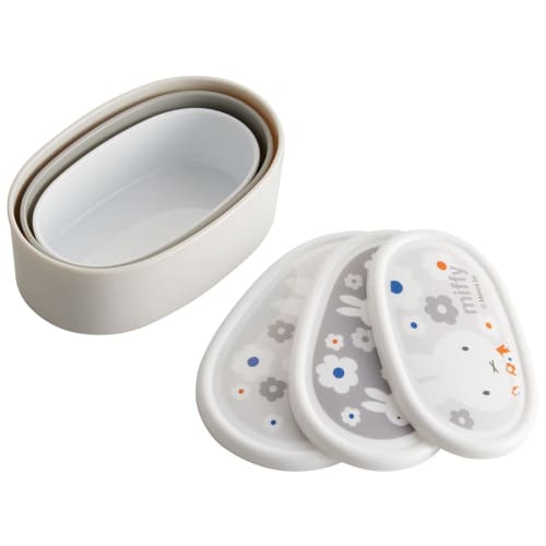 Skater Lunch Box Seal Container Storage Container Made in Japan (Large 400ml Medium 280ml Small 180ml) Set of 3 Ag+ Antibacterial Miffy Monotone SRS3S