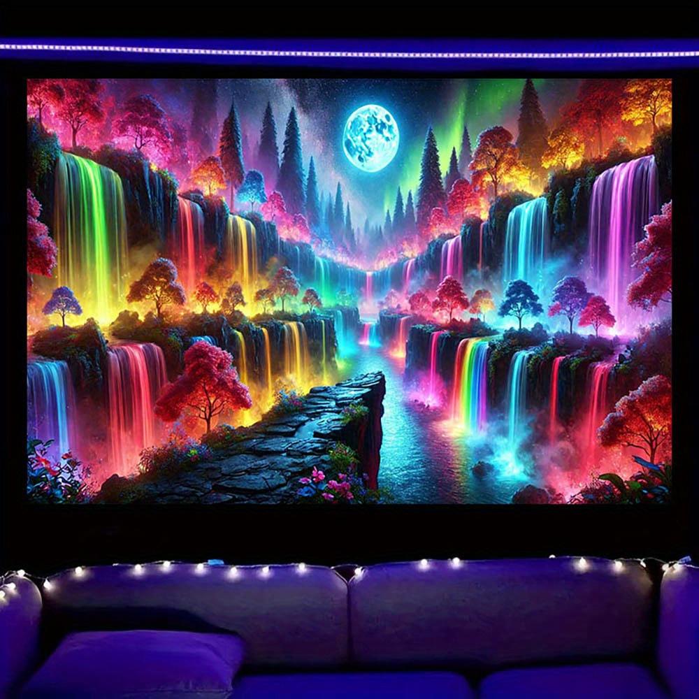 Enchanted Forest Tapestry With Rainbow Waterfalls For A Magical And Colorful Home Decor