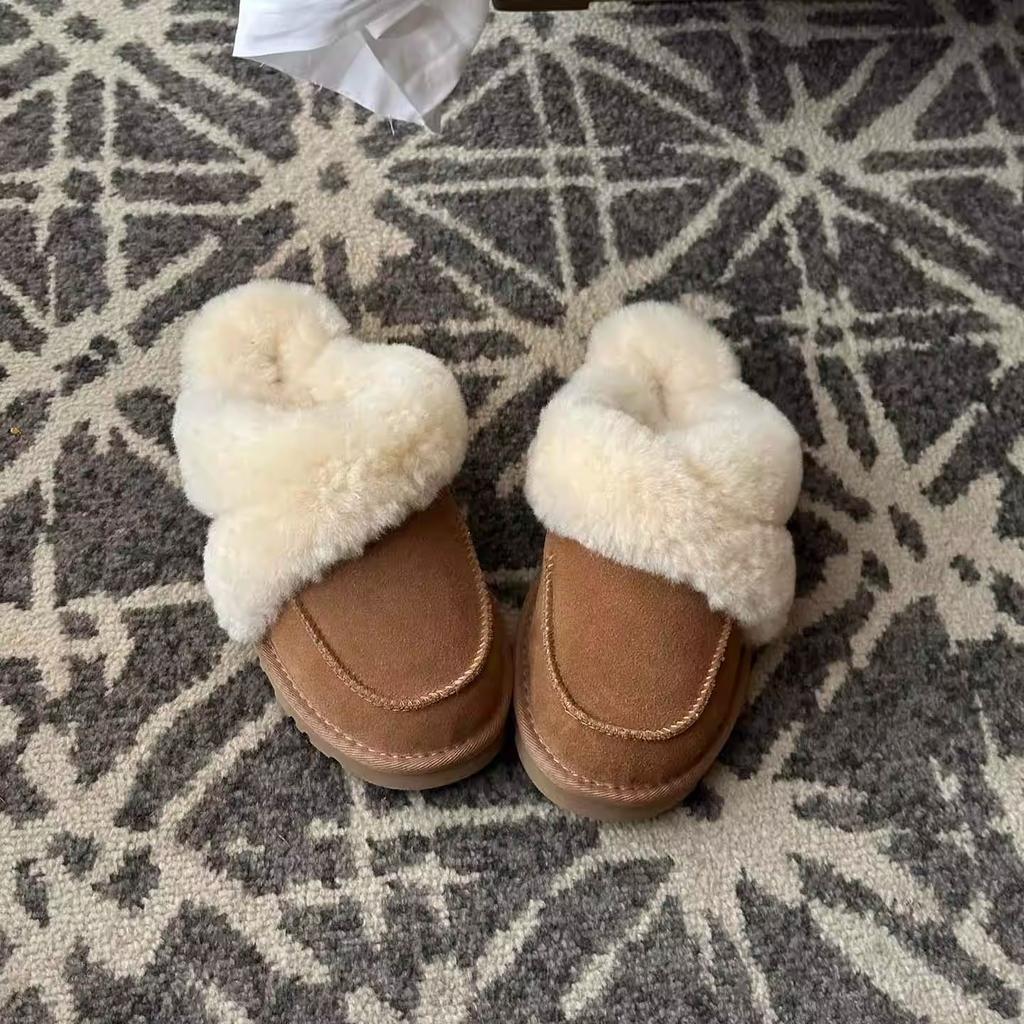 Mao Mao slippers for women wear advanced sense of comfort, simple and light casual plush bag head drag Sangpo winter slippers for women