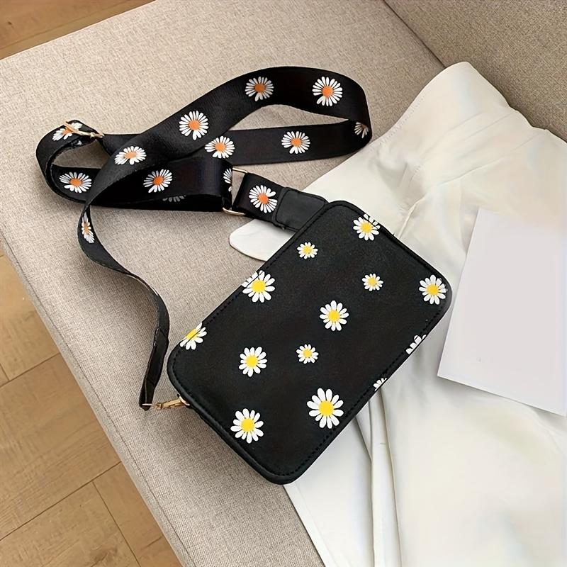 

Женская сумка на плечо из искусственной кожи с цветочным принтом, с регулируемым ремешком, мини-сумка кроссбоди, застежка-молния, модный аксессуар для весны и лета чёрный