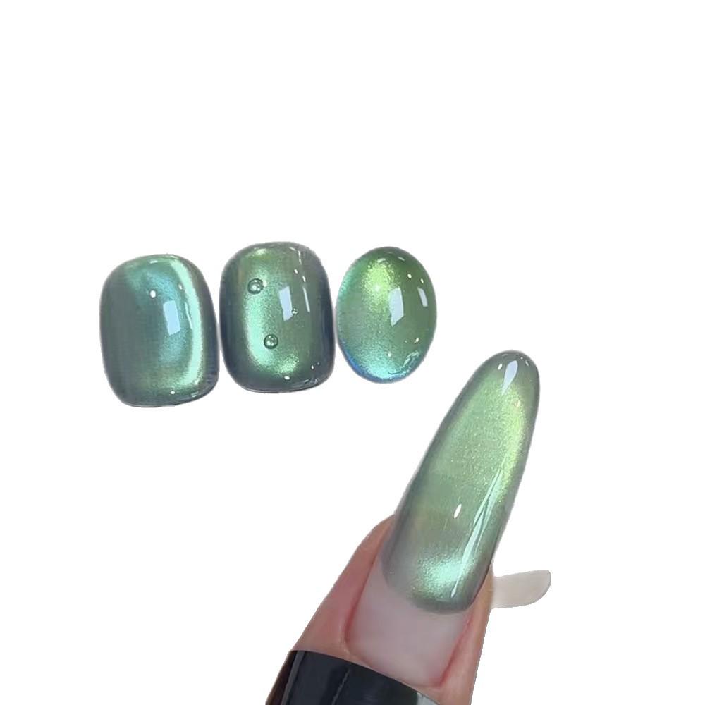Emerald Green Cat Eye Gel Polish - Moon Shadow Glass Bead Effect