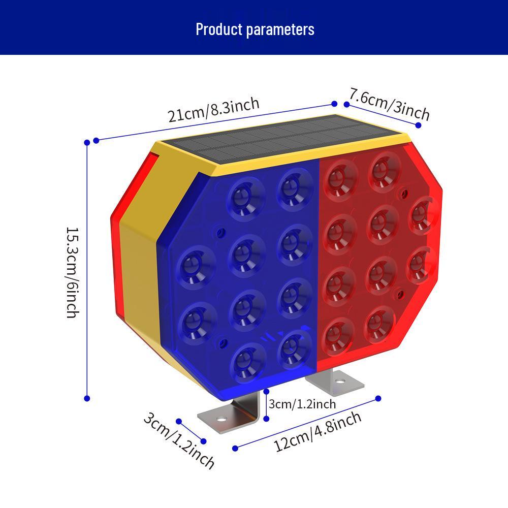 Solar-Powered Red and Blue Traffic Strobe Light for Road Construction and Nighttime Safety