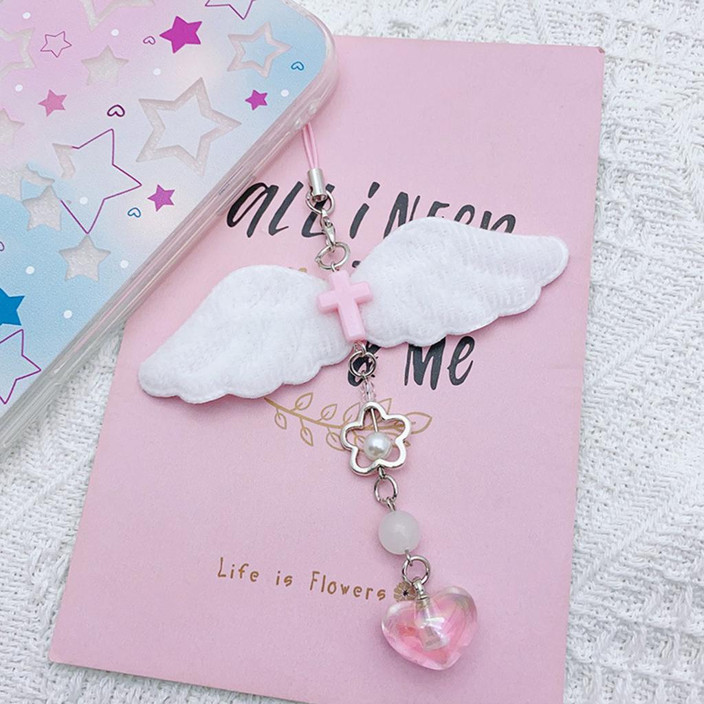 Plush Wing Heart Charm Pendant Chain Hanging Decoration for Keys Bag Purse