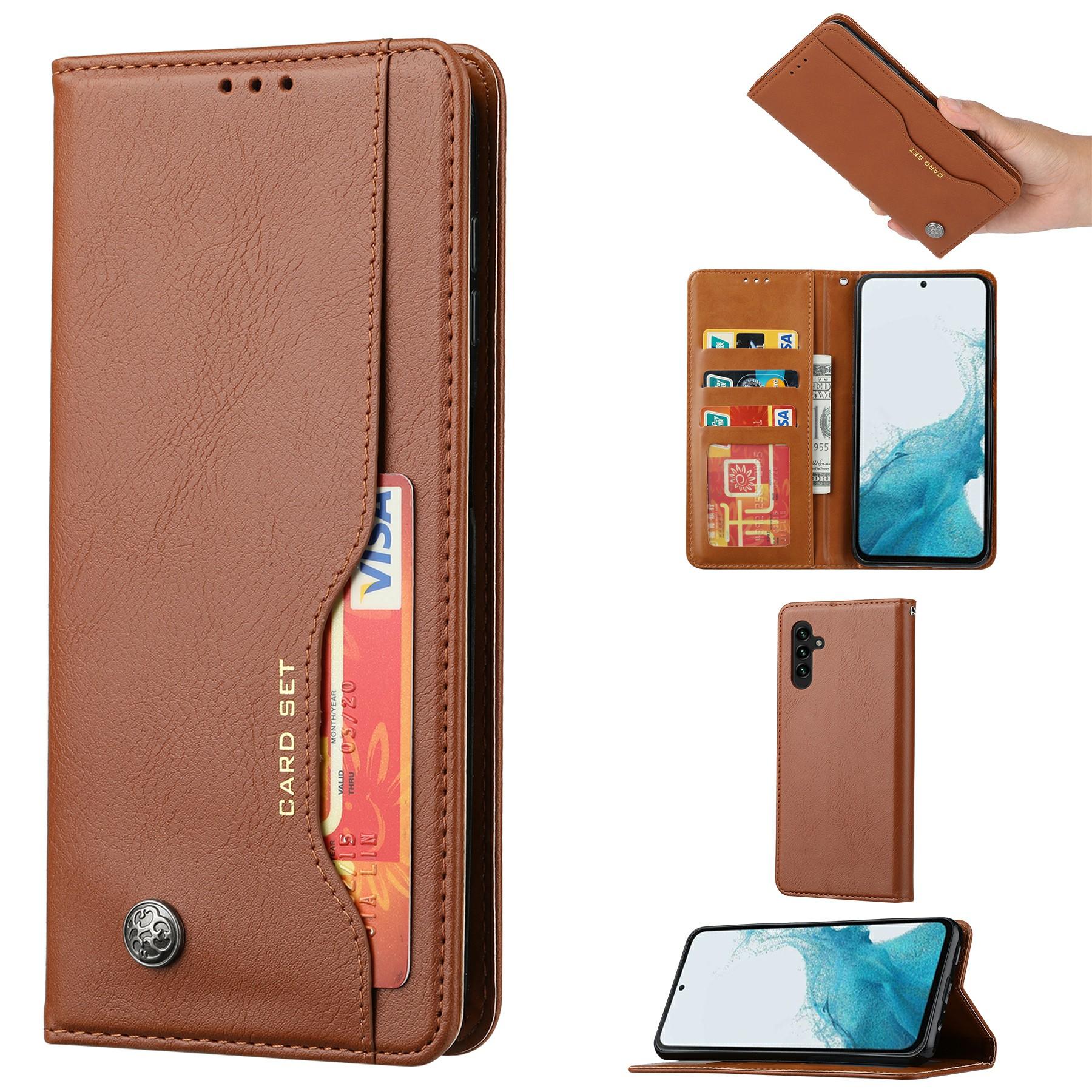 

For Samsung Galaxy S25+ Cell Phone Case Magnetic Closing PU Leather Stand Cover Light Brown