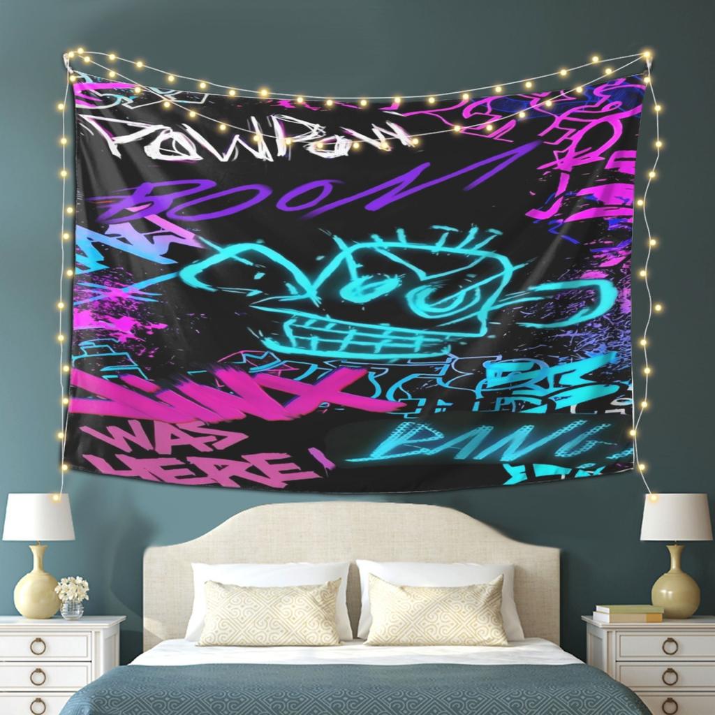 Vibrant Graffiti Skeleton Tapestry  Celebrating Urban Art with Bold Colors and Designs  Perfect for Home Decor