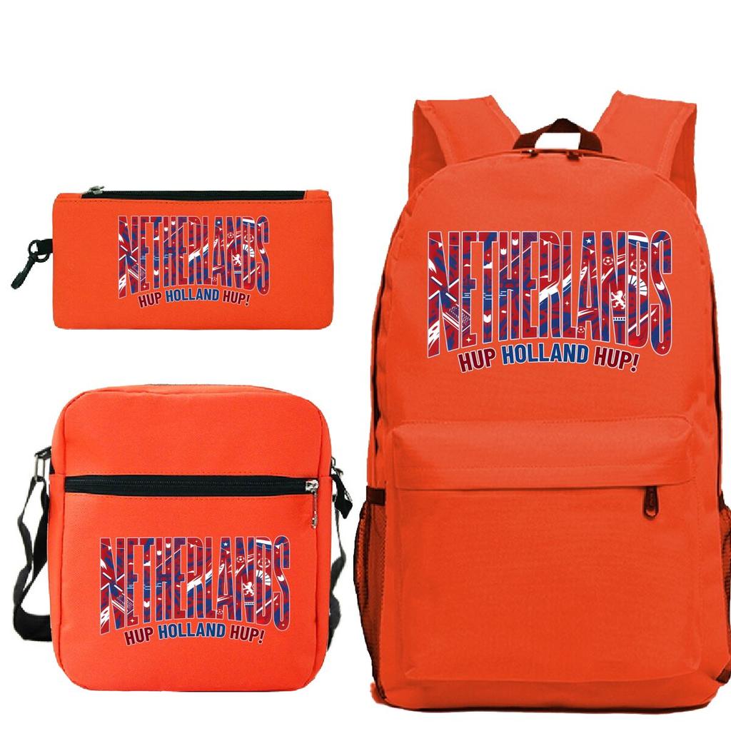 Vintage "Netherlands Hup Holland Hup" 3 In 1 Backpack Shoulder Bag Pencil Case Women Men Student Fashion Football Lover Bagpack