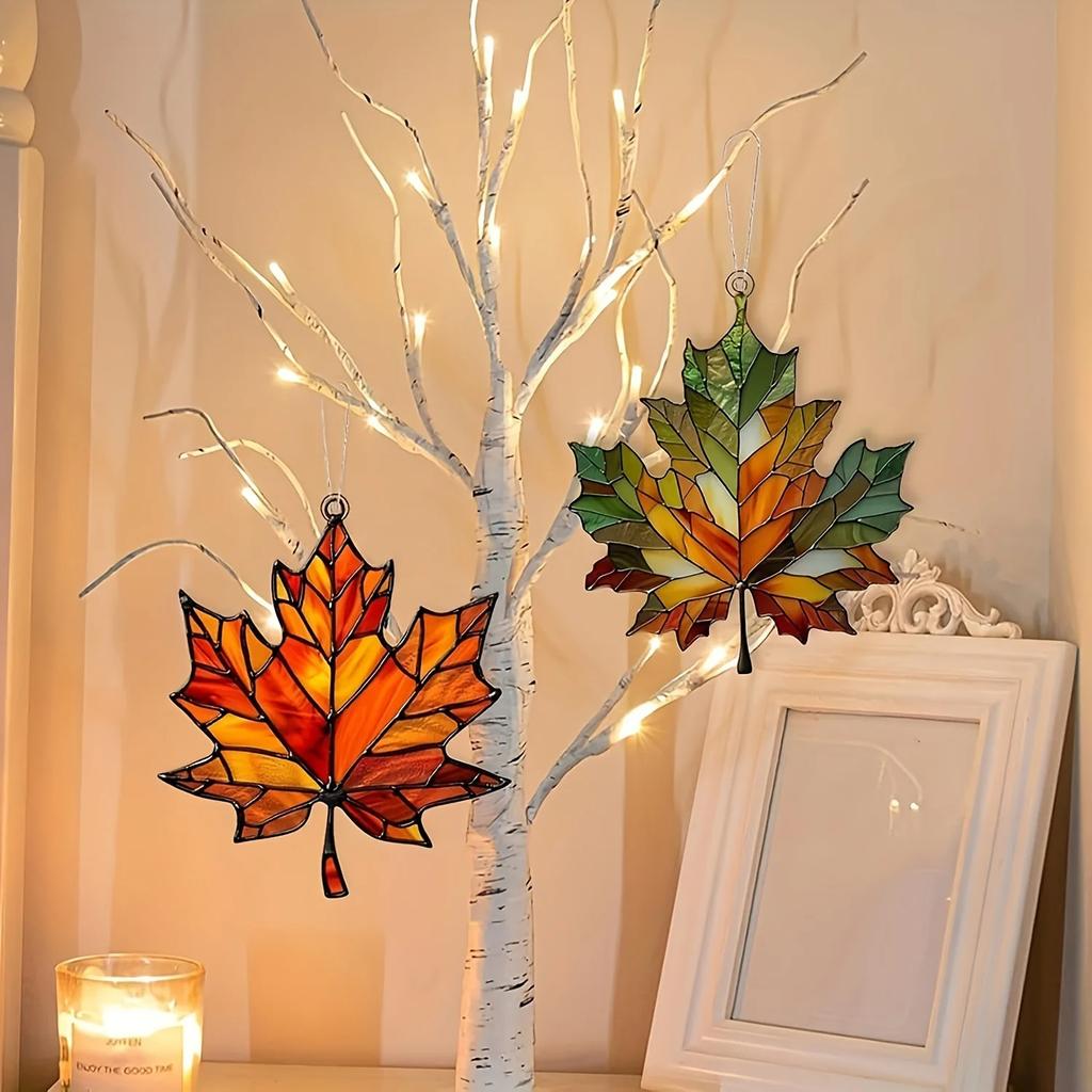 Acrylic 2D Flat Maple Leaf Suncatcher for Window Leaves Hanging Ornament Fall Leaf Decor for Thanksgiving Winter Party Supplies