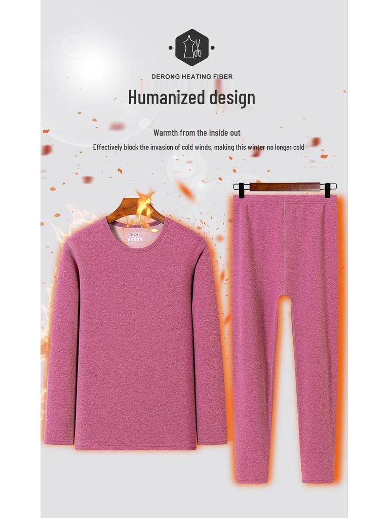 Women's Camel Hair Thermal Underwear Set: Thickened Autumn/Winter, Round or Half High Neck, Super Thick and Warm.