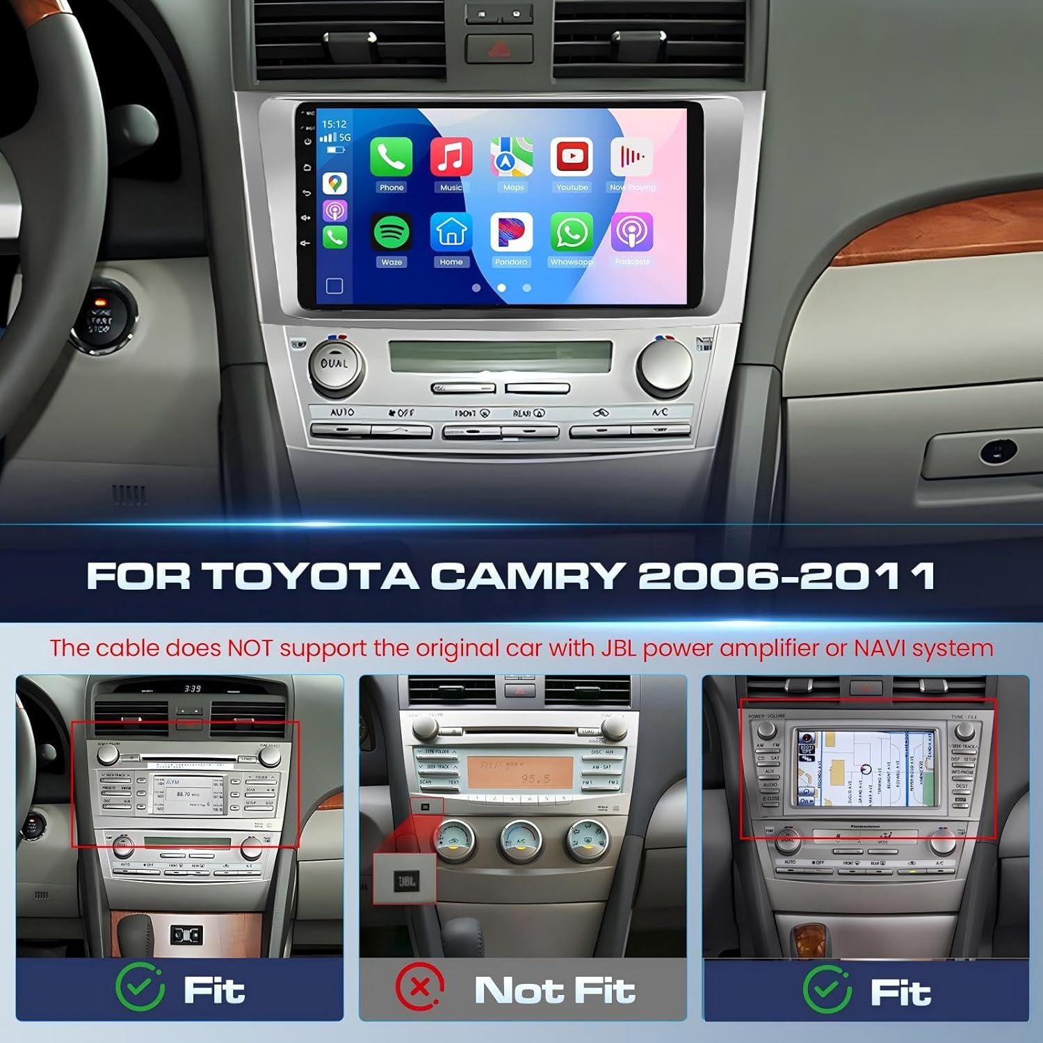 

2G 64G Android-магнитола для Toyota Camry 2006-2011, 9-дюймовый сенсорный экран с CarPlay, Android Auto, WiFi, GPS, BT, Камера заднего вида United States