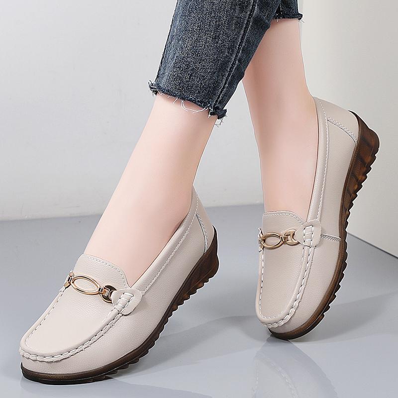Women's Black Loafers Moccasins Casual Slip On Grey Flats Walking Shoes for Mother Plus Size