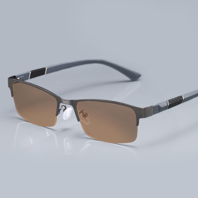 Half Frame Business Photosensitive Color-Changing Glasses For Men And Women Ultra-Light Metal Frame Eye Protection Computer Mobile Phone Eye Protectio
