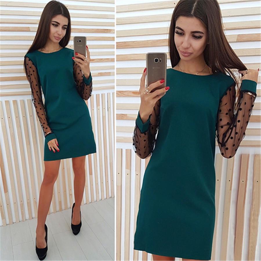 2019 European & American Mesh Spliced Slimming Mini Dress