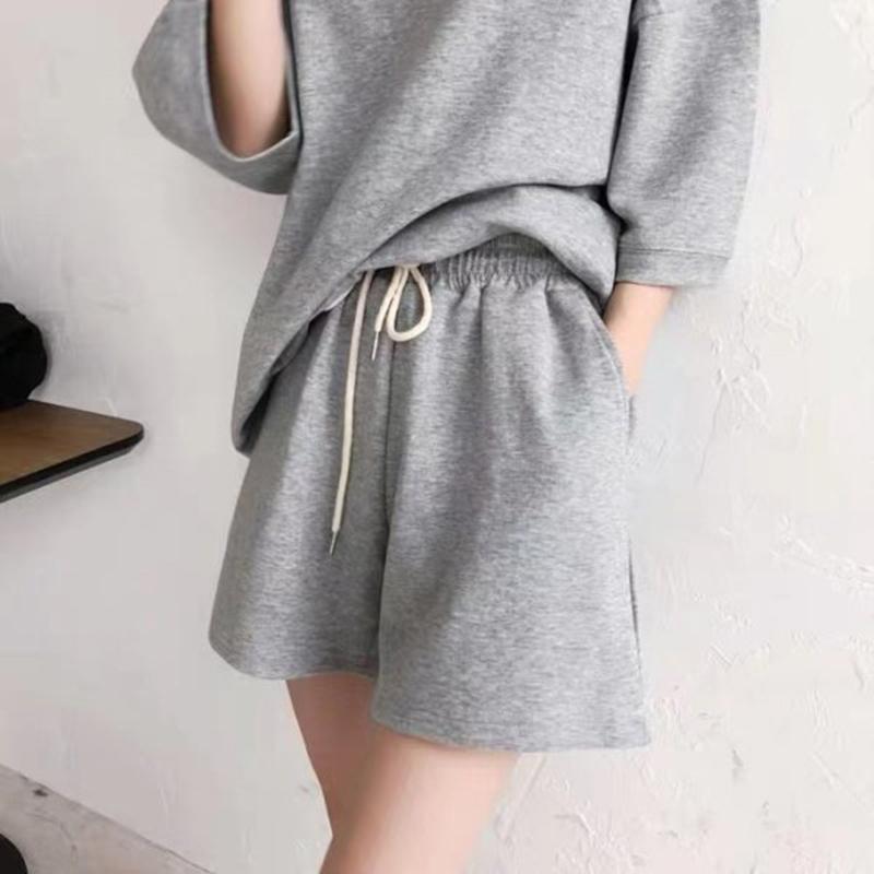 Damen Freizeit T-Shirt Bluse Top Anzugsets Einfarbig Urlaub Kurze Hose