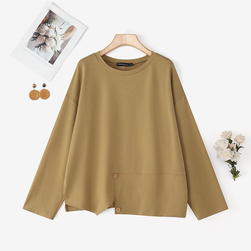 ZANZEA Damen Lässig Rundhals Locker Langarm Pullover Bluse