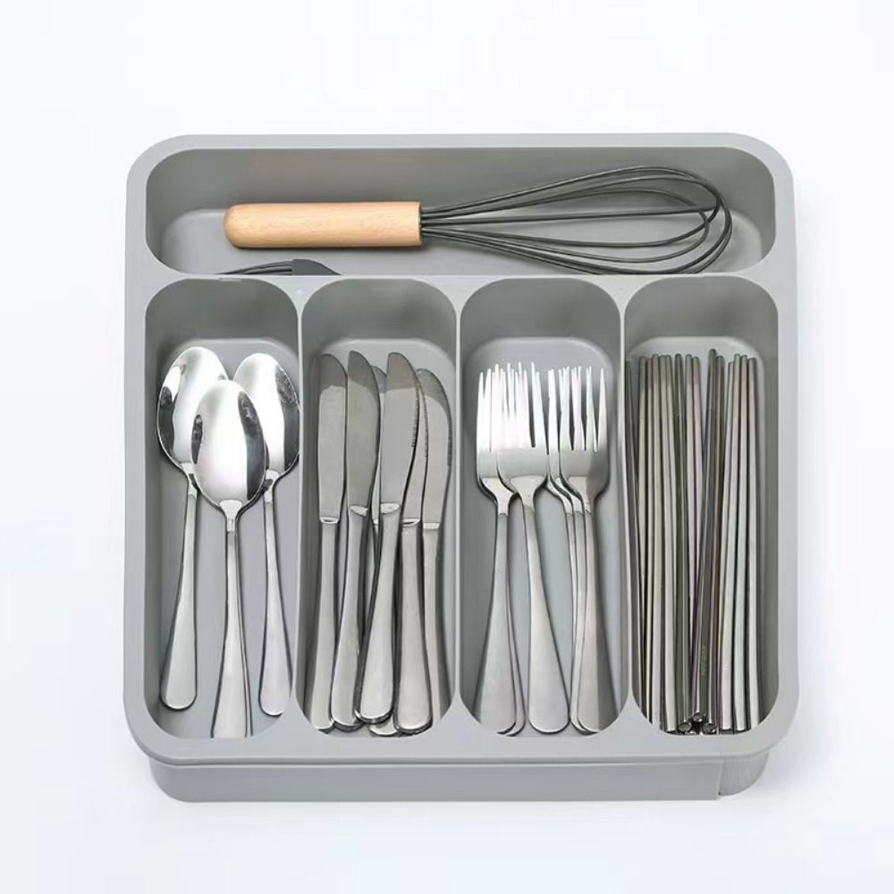 6 Compartment Expandable Utensil Tray 6-Slot Flatware Storage Divider  Holding Spoons,Forks