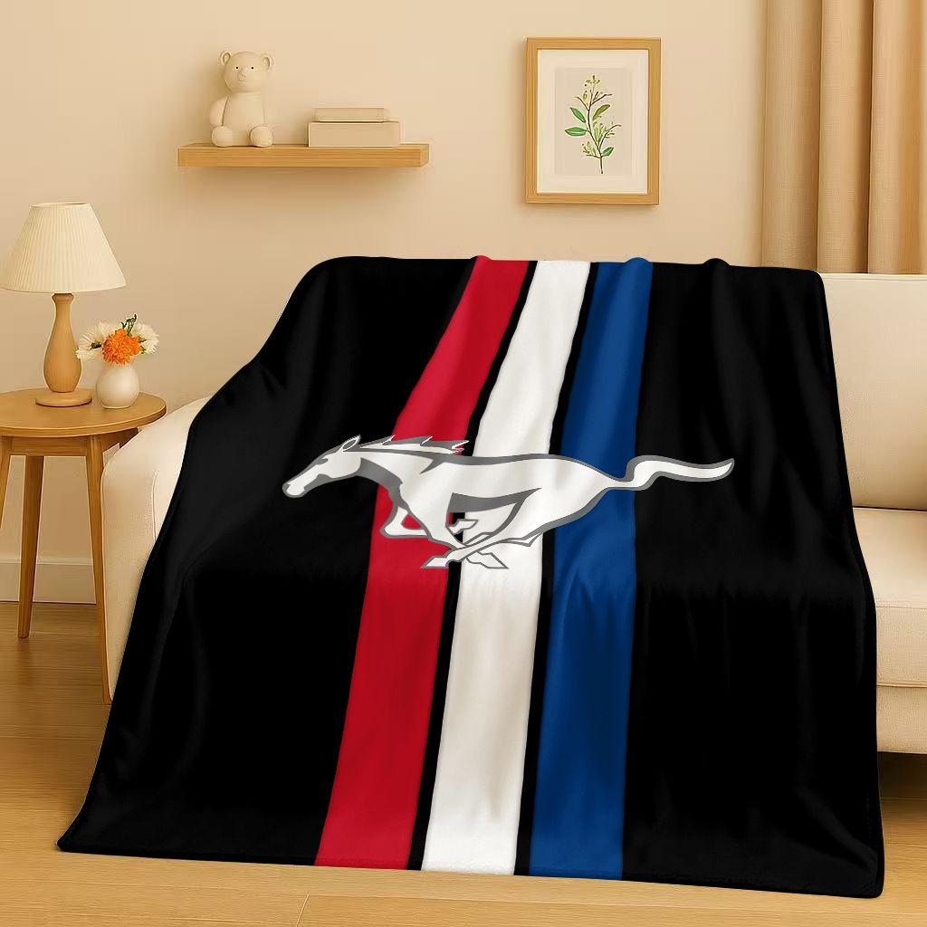 New Mustang Racing Car Logo Flannel Blanket,Ultra Soft Warm Plush Throw for Home Bedroom Bed Sofa Cover Picnic Kids Office