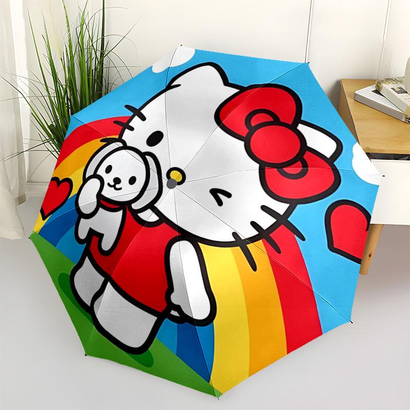 1pc Hello Kitty Automatic Folding Umbrella - 8-Rib Durable Iron Frame, Compact Portable for Daily Travel, Intricate Patterns yy251125256