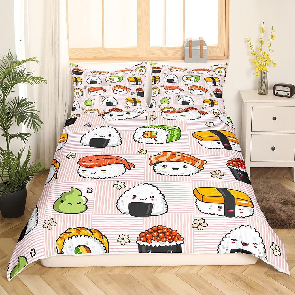 Three-Piece Catering Rice Ball Animation Digital Printing Quilt Pillowcase Bedding