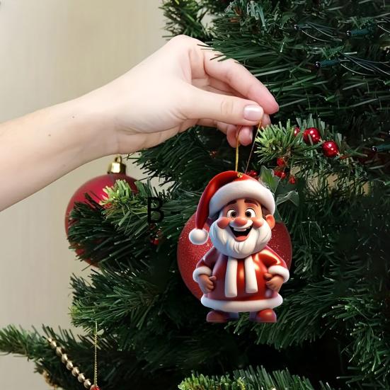 12Pcs Santa Claus Ornaments 2D Acrylic Hanging Decor for Christmas Tree Car Mirror Backpack Bag Charm Holiday Party Gifts