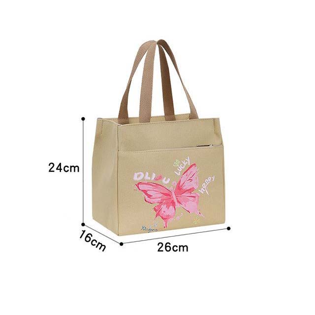 WTEMPO Ethnic Style Retro Mommy Bags Canvas Lunch Box Handbags Aluminum Foil Insulated Work Hand-carried Lunch Bags
