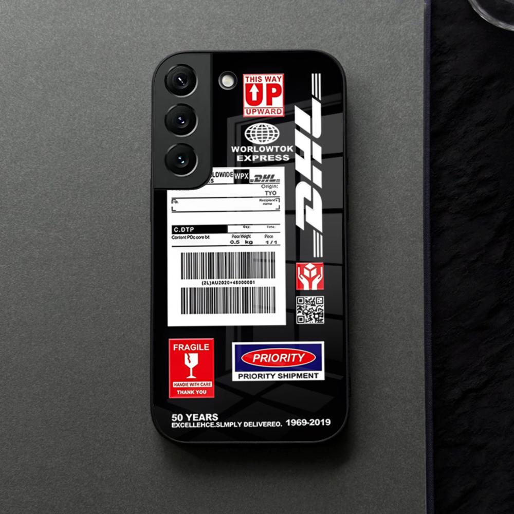 Simple Dhl Express Label Phone Case Glass For Samsung Galaxy S21 S25 S22 S20 S24 S23 Ultra Fe Plus A16 A34 A54 A24 Coque