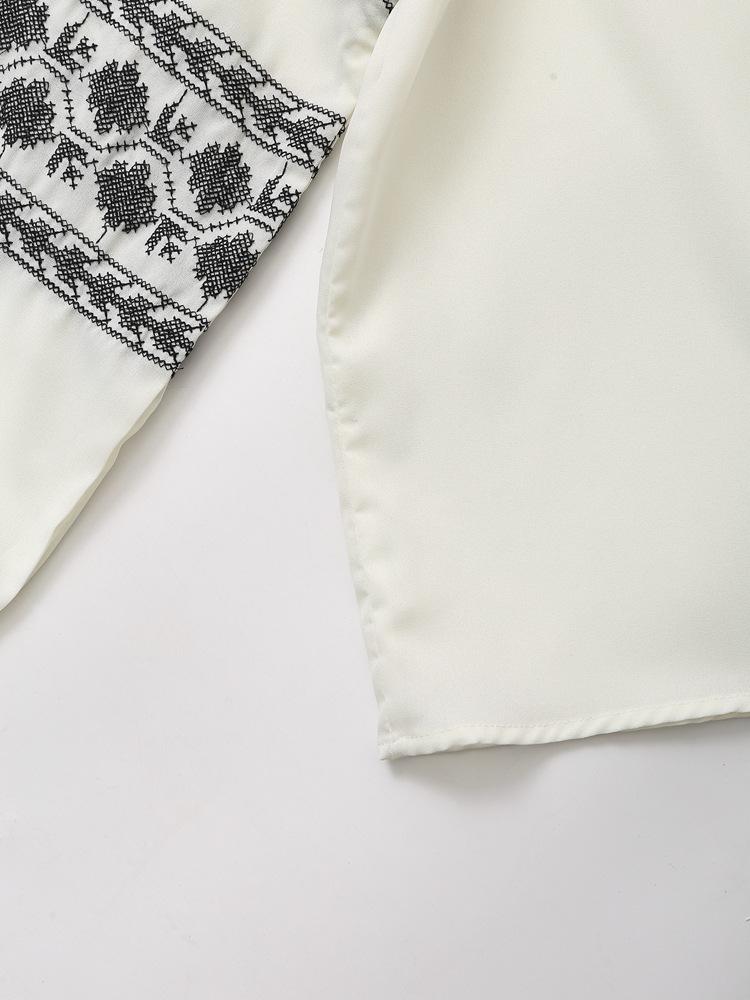 Evropský a americký styl 2025 Jaro/Podzim Stojáček Color Block Vyšívaná Volná Košile