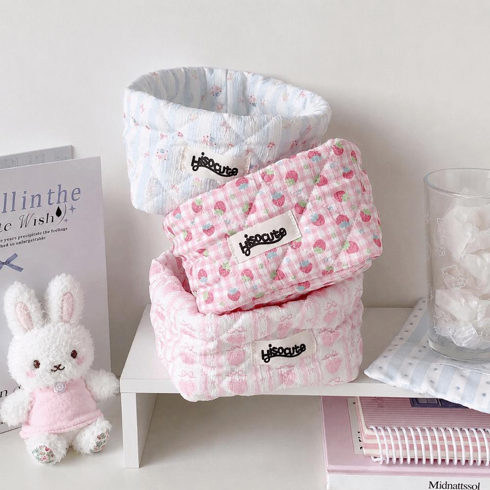 Quilted Fabric Desktop Storage Basket Large Capacity Fabric Storage Bin Cosmetics