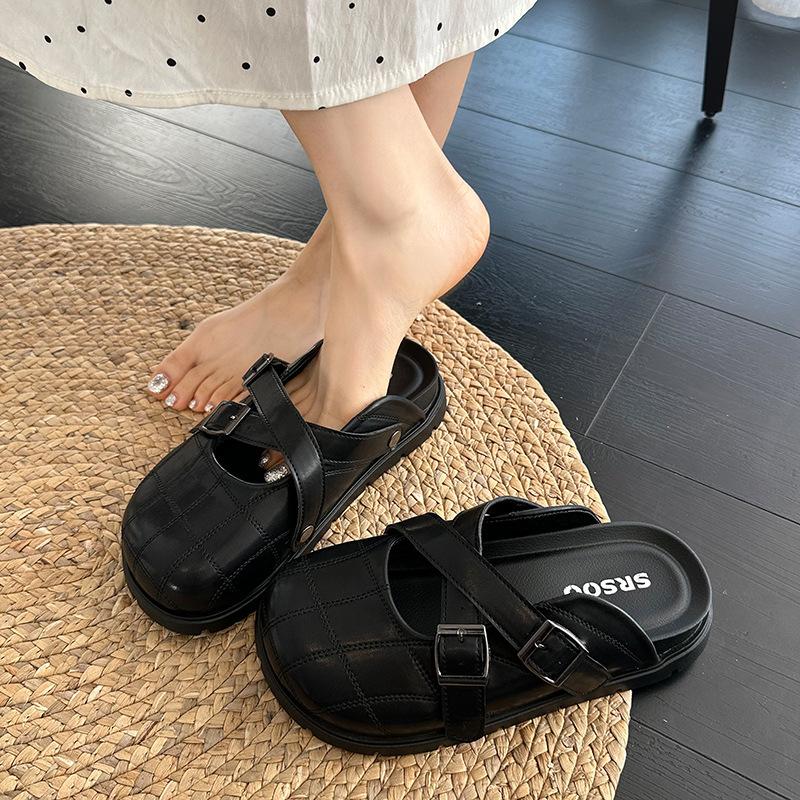 Thick bottom inner height increase girls summer new retro half bag head sandals wear retro bag head slippers women