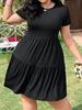 European & American Women's Solid Color Ruffle Hem Short Sleeve T-shirt Dress, Casual Fashion (2026)