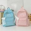 Portable Embroidered Bow Girls Backpack Nylon Solid Color Students Schoolbag Lightweight Large Capacity Travel Rucksack