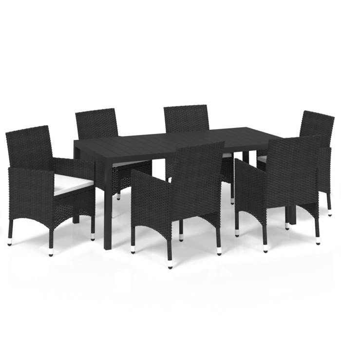 Ensemble de jardin - MAISON EXCLUSIVE - 7 pièces - Résine tressée noire - Coussins rembourrés - Plateau WPC