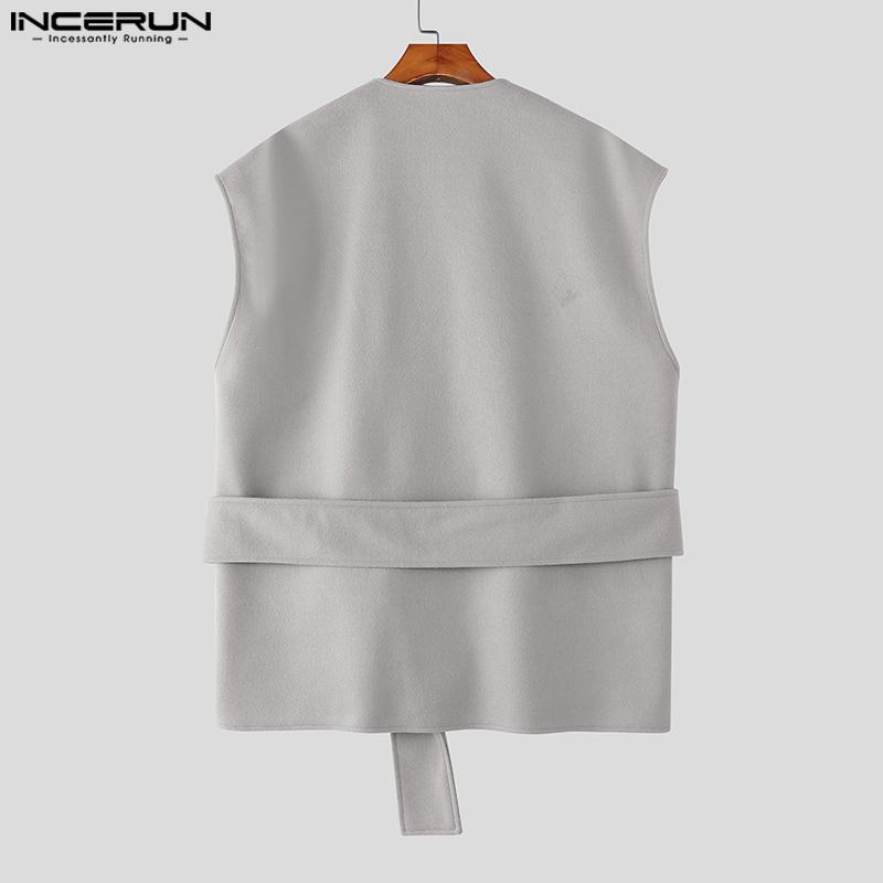 INCERUN Men Sleeveless Belt Waist Casual Loose Waistcoat Vest Suit Blazer