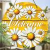 Welcome Daisy Floral Round Wooden Hanging Sign, 2D Flat Wooden Farmhouse Front Door Decor